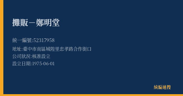 攤販-鄭明堂的照片-統編 52317958(臺中市) 公司登記資料與營業項目詳細圖表