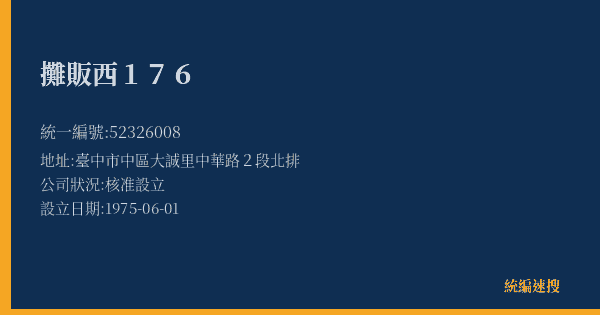 攤販西176的照片-統編 52326008(臺中市) 公司登記資料與營業項目詳細圖表