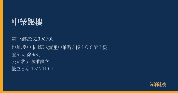 中榮銀樓的照片-統編 52396708(臺中市) 公司登記資料與營業項目詳細圖表