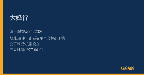 大鋒行的照片-統編 52422380(臺中市) 公司登記資料與營業項目詳細圖表