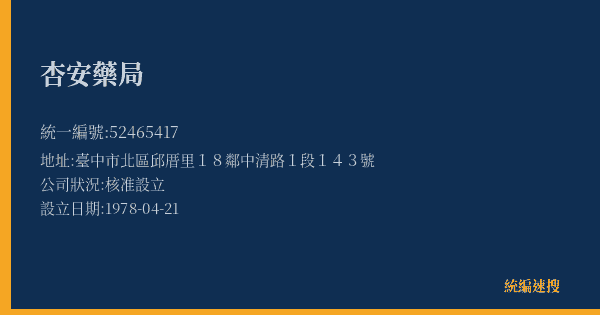 杏安藥局的照片-統編 52465417(臺中市) 公司登記資料與營業項目詳細圖表