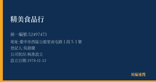 精美食品行的照片-統編 52497473(臺中市) 公司登記資料與營業項目詳細圖表
