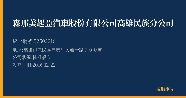 森那美起亞汽車股份有限公司高雄民族分公司的照片-統編 52502216(高雄市) 公司登記資料與營業項目詳細圖表