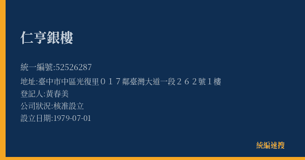 仁亨銀樓的照片-統編 52526287(臺中市) 公司登記資料與營業項目詳細圖表