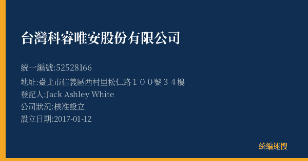 台灣科睿唯安股份有限公司的照片-統編 52528166(臺北市) 公司登記資料與營業項目詳細圖表