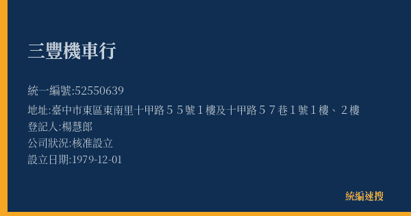 三豐機車行的照片-統編 52550639(臺中市) 公司登記資料與營業項目詳細圖表