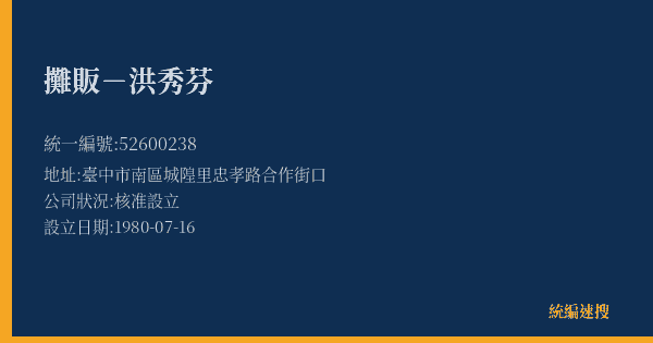 攤販-洪秀芬的照片-統編 52600238(臺中市) 公司登記資料與營業項目詳細圖表