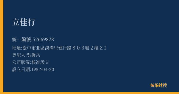 立佳行的照片-統編 52669828(臺中市) 公司登記資料與營業項目詳細圖表