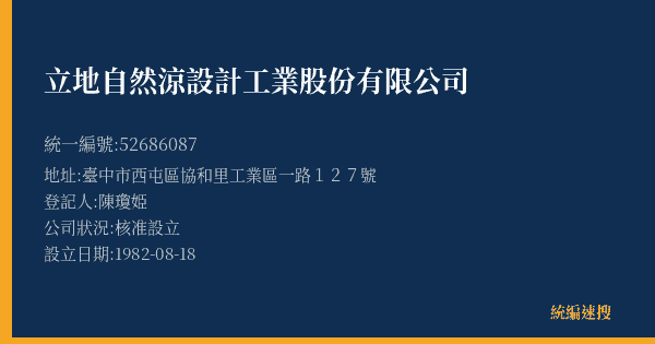 立地自然涼設計工業股份有限公司的照片-統編 52686087(臺中市) 公司登記資料與營業項目詳細圖表