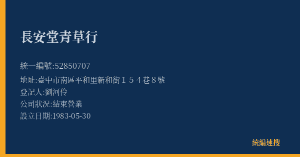 長安堂青草行的照片-統編 52850707(臺中市) 公司登記資料與營業項目詳細圖表