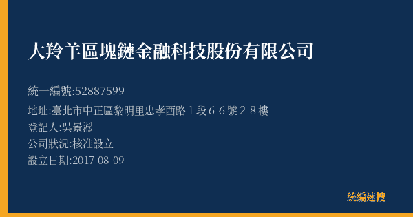 大羚羊區塊鏈金融科技股份有限公司的照片-統編 52887599(臺北市) 公司登記資料與營業項目詳細圖表