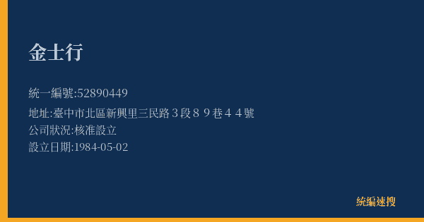 金士行的照片-統編 52890449(臺中市) 公司登記資料與營業項目詳細圖表