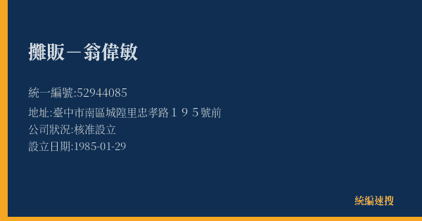 攤販-翁偉敏的照片-統編 52944085(臺中市) 公司登記資料與營業項目詳細圖表