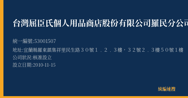 台灣屈臣氏個人用品商店股份有限公司羅民分公司的照片-統編 53001507(宜蘭縣) 公司登記資料與營業項目詳細圖表
