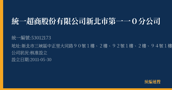 統一超商股份有限公司新北市第一一0分公司的照片-統編 53012173(新北市) 公司登記資料與營業項目詳細圖表