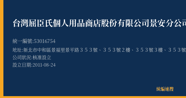 台灣屈臣氏個人用品商店股份有限公司景安分公司的照片-統編 53016754(新北市) 公司登記資料與營業項目詳細圖表