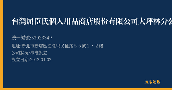 台灣屈臣氏個人用品商店股份有限公司大坪林分公司的照片-統編 53023349(新北市) 公司登記資料與營業項目詳細圖表