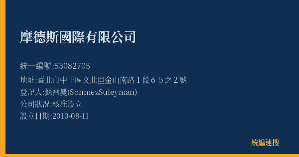 摩德斯國際有限公司的照片-統編 53082705(臺北市) 公司登記資料與營業項目詳細圖表