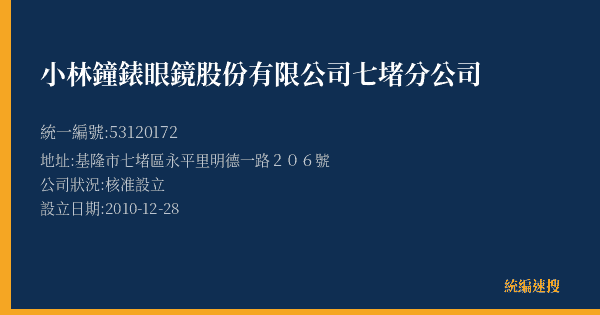 小林鐘錶眼鏡股份有限公司七堵分公司的照片-統編 53120172(基隆市) 公司登記資料與營業項目詳細圖表