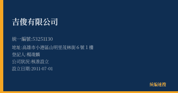 吉俊有限公司的照片-統編 53251130(高雄市) 公司登記資料與營業項目詳細圖表