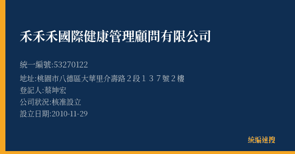 禾禾禾國際健康管理顧問有限公司的照片-統編 53270122(桃園市) 公司登記資料與營業項目詳細圖表