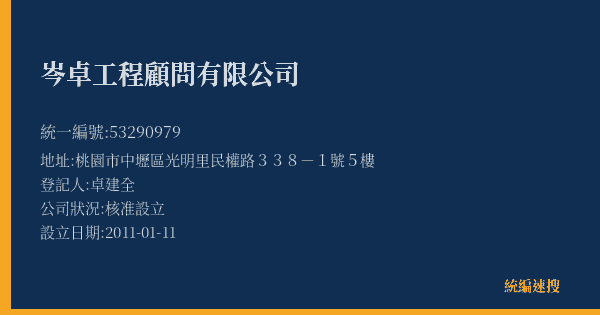 岑卓工程顧問有限公司的照片-統編 53290979(桃園市) 公司登記資料與營業項目詳細圖表