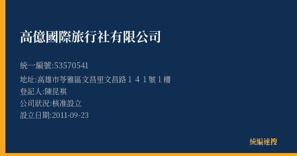高億國際旅行社有限公司的照片-統編 53570541(高雄市) 公司登記資料與營業項目詳細圖表