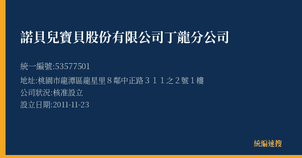 諾貝兒寶貝股份有限公司丁龍分公司的照片-統編 53577501(桃園市) 公司登記資料與營業項目詳細圖表