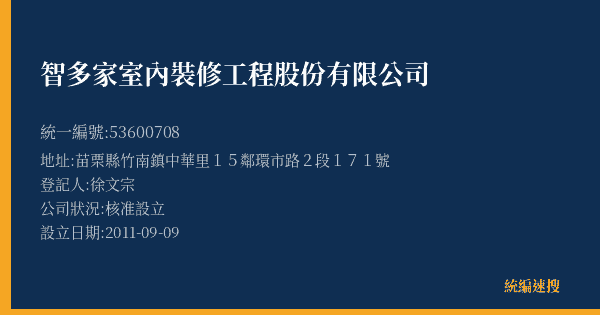 智多家室內裝修工程股份有限公司的照片-統編 53600708(苗栗縣) 公司登記資料與營業項目詳細圖表