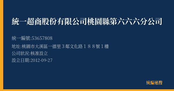 統一超商股份有限公司桃園縣第六六六分公司的照片-統編 53657808(桃園市) 公司登記資料與營業項目詳細圖表