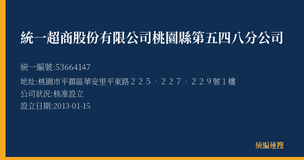 統一超商股份有限公司桃園縣第五四八分公司的照片-統編 53664147(桃園市) 公司登記資料與營業項目詳細圖表