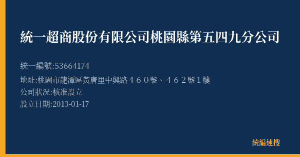 統一超商股份有限公司桃園縣第五四九分公司的照片-統編 53664174(桃園市) 公司登記資料與營業項目詳細圖表
