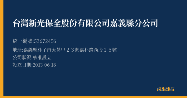 台灣新光保全股份有限公司嘉義縣分公司的照片-統編 53672456(嘉義縣) 公司登記資料與營業項目詳細圖表