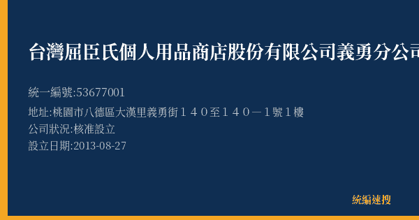 台灣屈臣氏個人用品商店股份有限公司義勇分公司的照片-統編 53677001(桃園市) 公司登記資料與營業項目詳細圖表