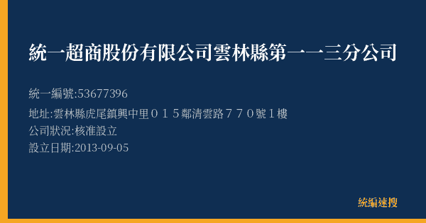 統一超商股份有限公司雲林縣第一一三分公司的照片-統編 53677396(雲林縣) 公司登記資料與營業項目詳細圖表