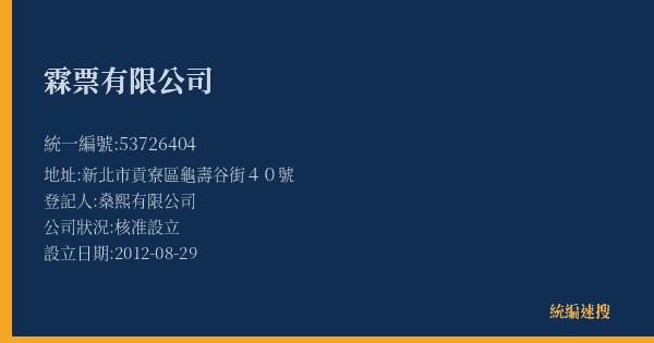 霖票有限公司的照片-統編 53726404(新北市) 公司登記資料與營業項目詳細圖表