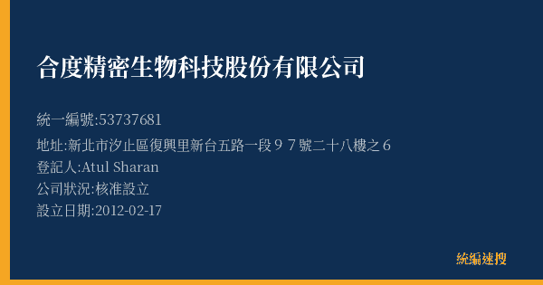 合度精密生物科技股份有限公司的照片-統編 53737681(新北市) 公司登記資料與營業項目詳細圖表