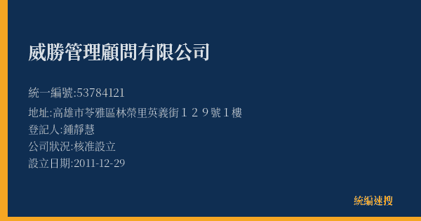 威勝管理顧問有限公司的照片-統編 53784121(高雄市) 公司登記資料與營業項目詳細圖表