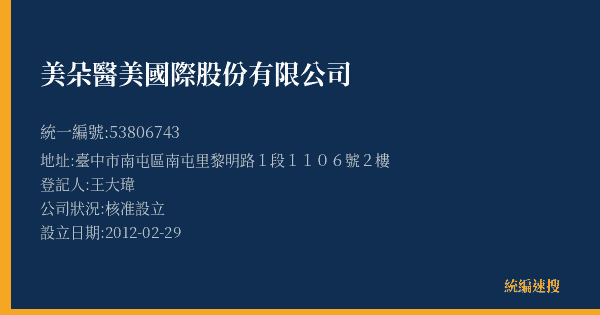 美朵醫美國際股份有限公司的照片-統編 53806743(臺中市) 公司登記資料與營業項目詳細圖表