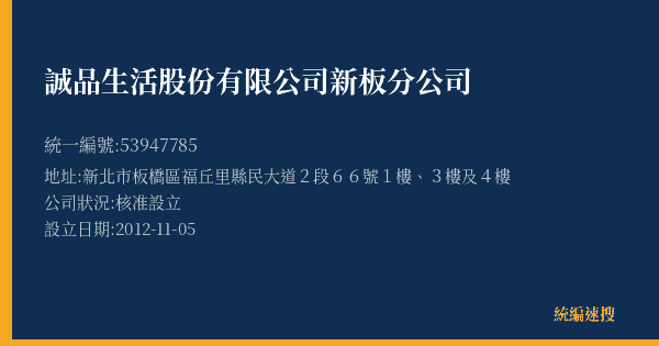 誠品生活股份有限公司新板分公司的照片-統編 53947785(新北市) 公司登記資料與營業項目詳細圖表