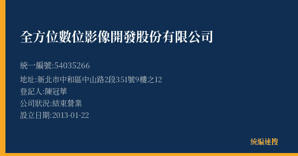 全方位數位影像開發股份有限公司的照片-統編 54035266(新北市) 公司登記資料與營業項目詳細圖表