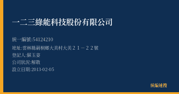 一二三綠能科技股份有限公司的照片-統編 54124210(雲林縣) 公司登記資料與營業項目詳細圖表