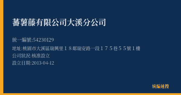 蕃薯藤有限公司大溪分公司的照片-統編 54230129(桃園市) 公司登記資料與營業項目詳細圖表