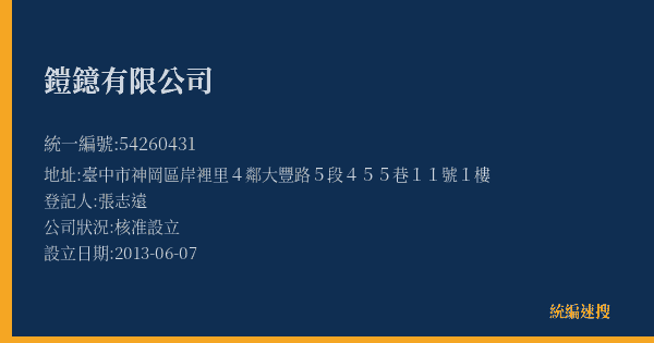 鎧鐿有限公司的照片-統編 54260431(臺中市) 公司登記資料與營業項目詳細圖表
