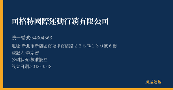 司格特國際運動行銷有限公司的照片-統編 54304563(新北市) 公司登記資料與營業項目詳細圖表