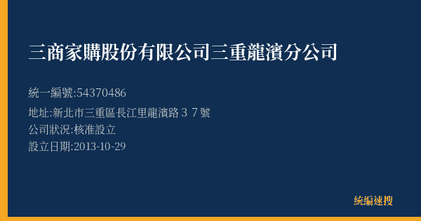 三商家購股份有限公司三重龍濱分公司的照片-統編 54370486(新北市) 公司登記資料與營業項目詳細圖表