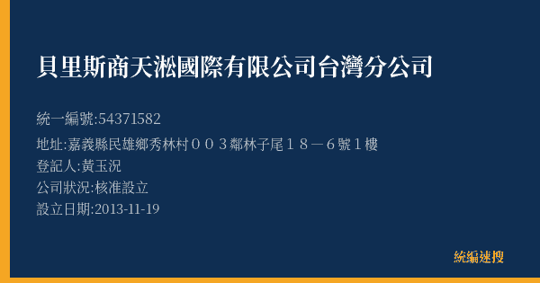貝里斯商天淞國際有限公司台灣分公司的照片-統編 54371582(嘉義縣) 公司登記資料與營業項目詳細圖表