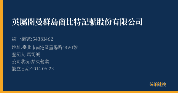 英屬開曼群島商比特記號股份有限公司的照片-統編 54381462(臺北市) 公司登記資料與營業項目詳細圖表