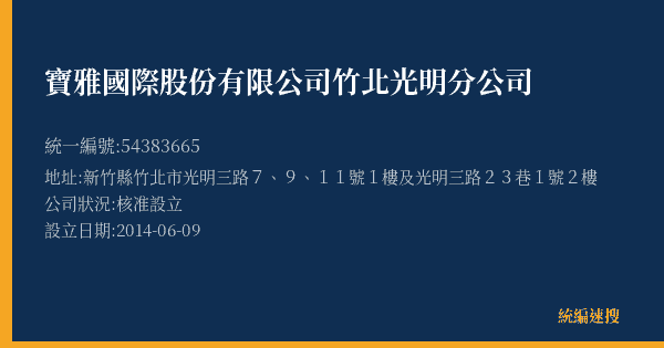 寶雅國際股份有限公司竹北光明分公司的照片-統編 54383665(新竹縣) 公司登記資料與營業項目詳細圖表