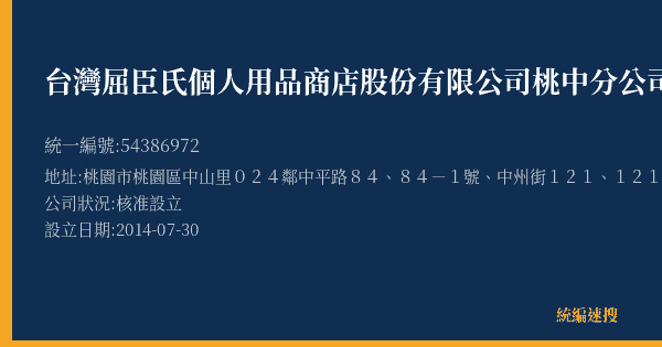 台灣屈臣氏個人用品商店股份有限公司桃中分公司的照片-統編 54386972(桃園市) 公司登記資料與營業項目詳細圖表